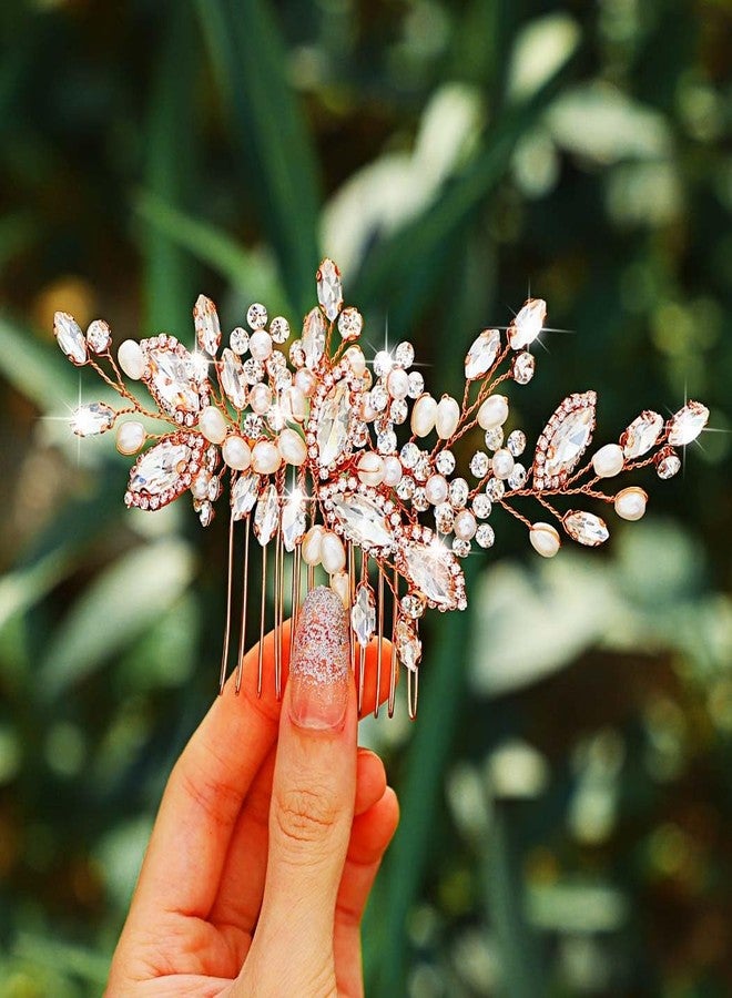 GORAIS Rhinestone Bridal Hair Comb Rose Gold Wedding Hair Accessories Prom Hair Pieces for Brides and Women - Image 2